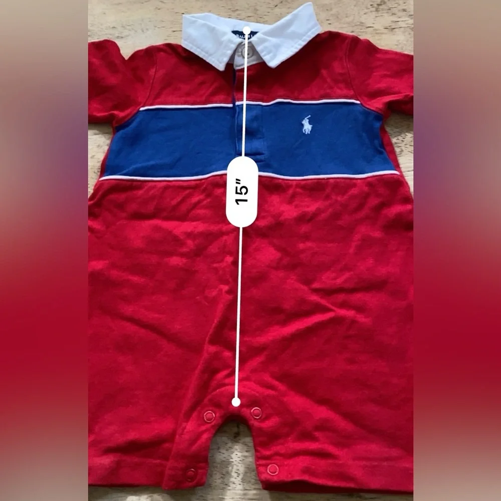 Vintage Polo Ralph Lauren Infant Sz‎ S (3-6 m) Red/Royal Blue Rugby Shortall